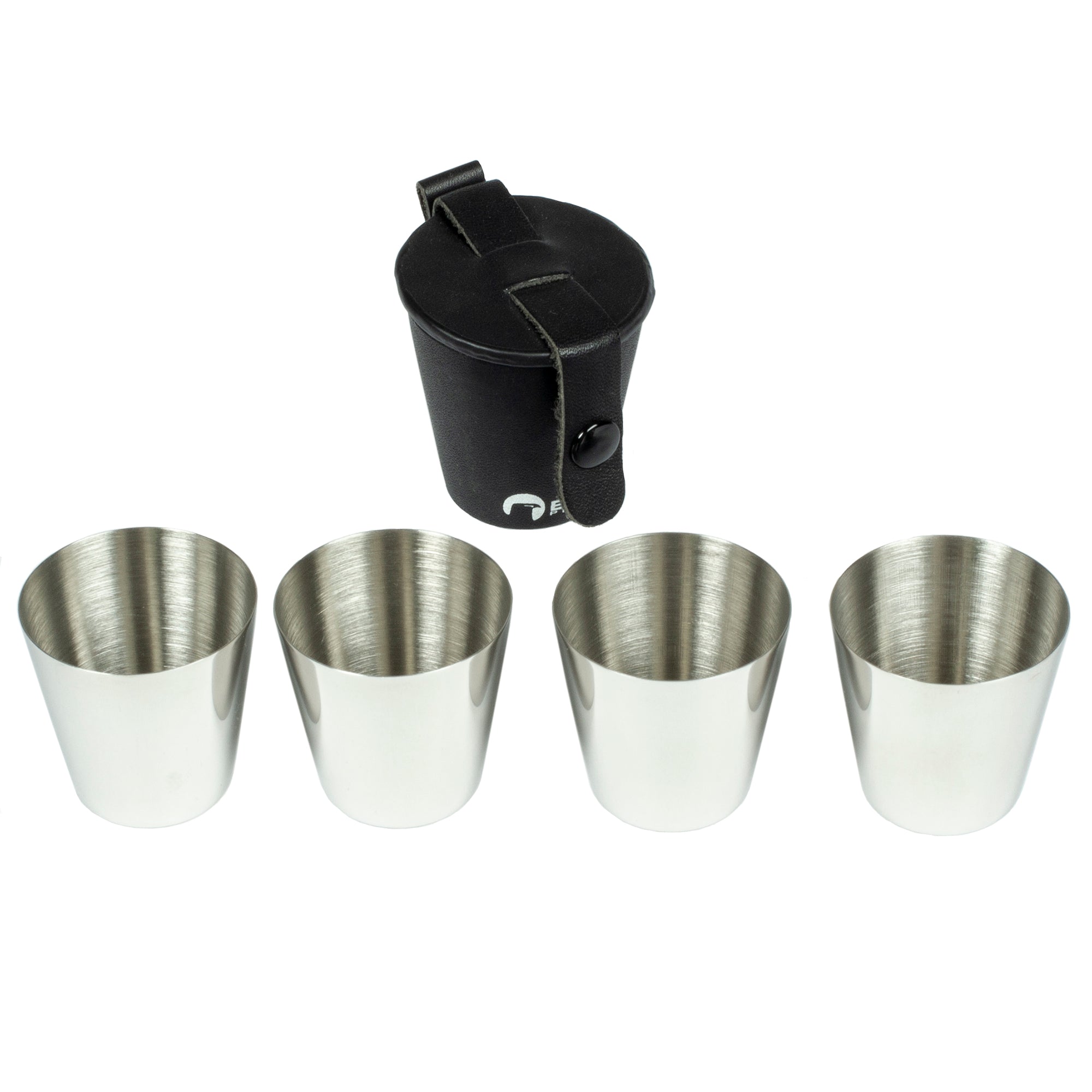 4 stk drammeglass i stål i etui