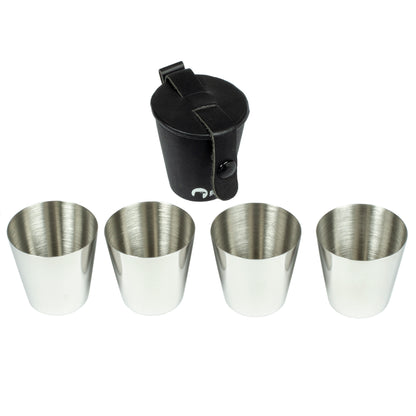 4 stk drammeglass i stål i etui