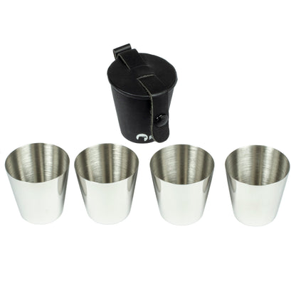 4 stk drammeglass i stål i etui