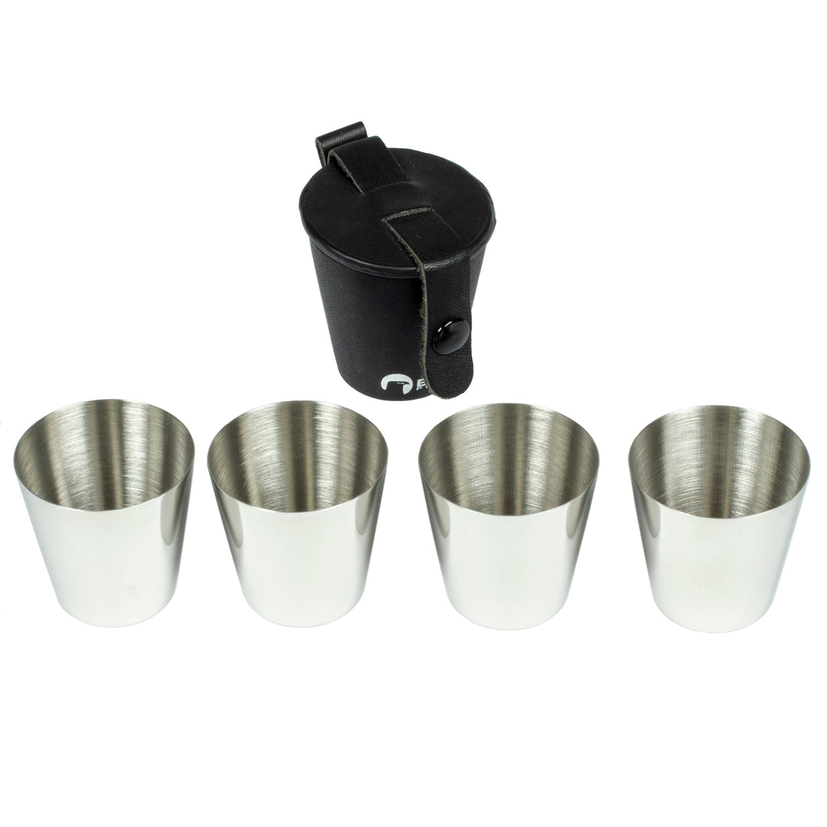 4 stk drammeglass i stål i etui